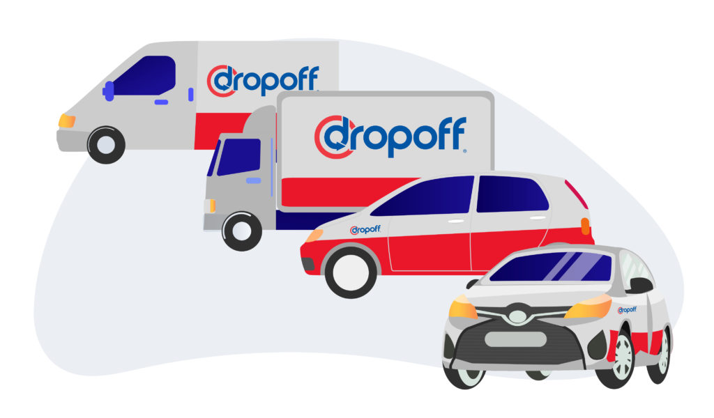 4 different delivery vehicles with Dropoff branding