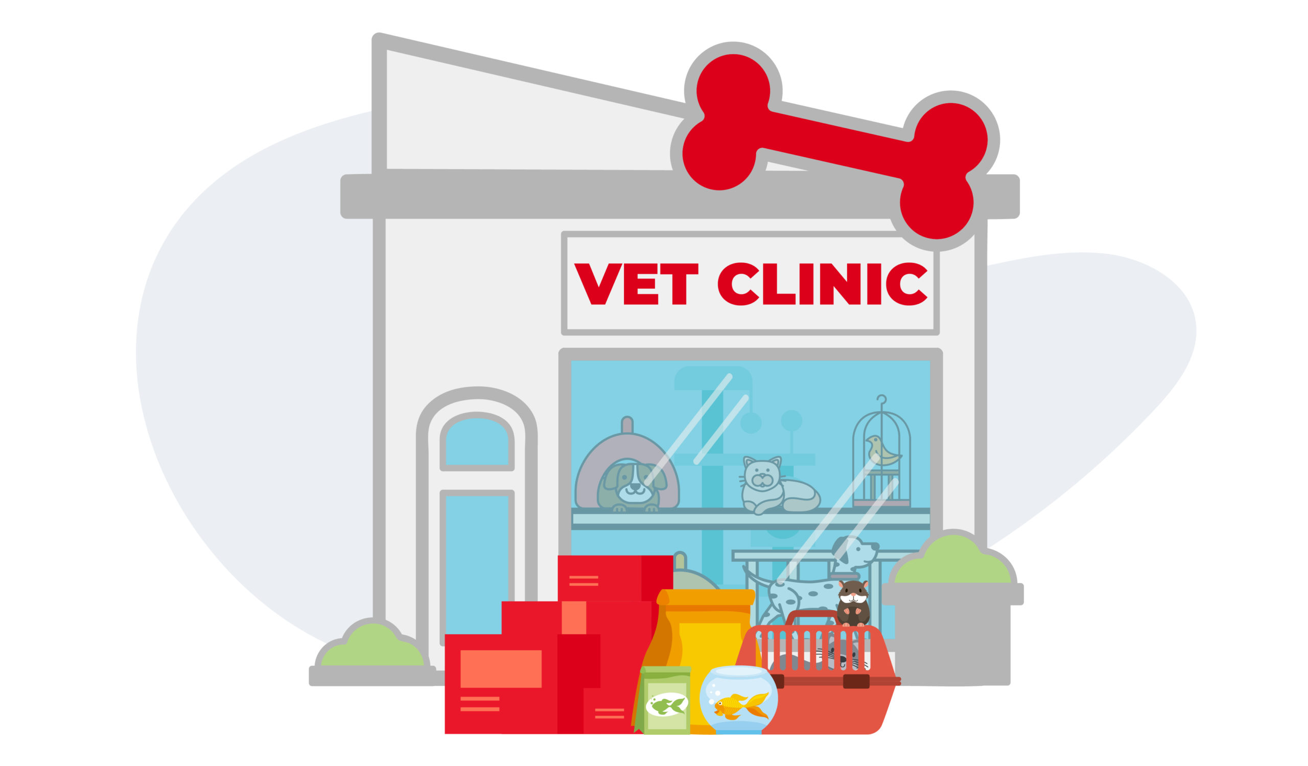 A vet clinic taking in a shipment of pet supplies, food, and medicine.
