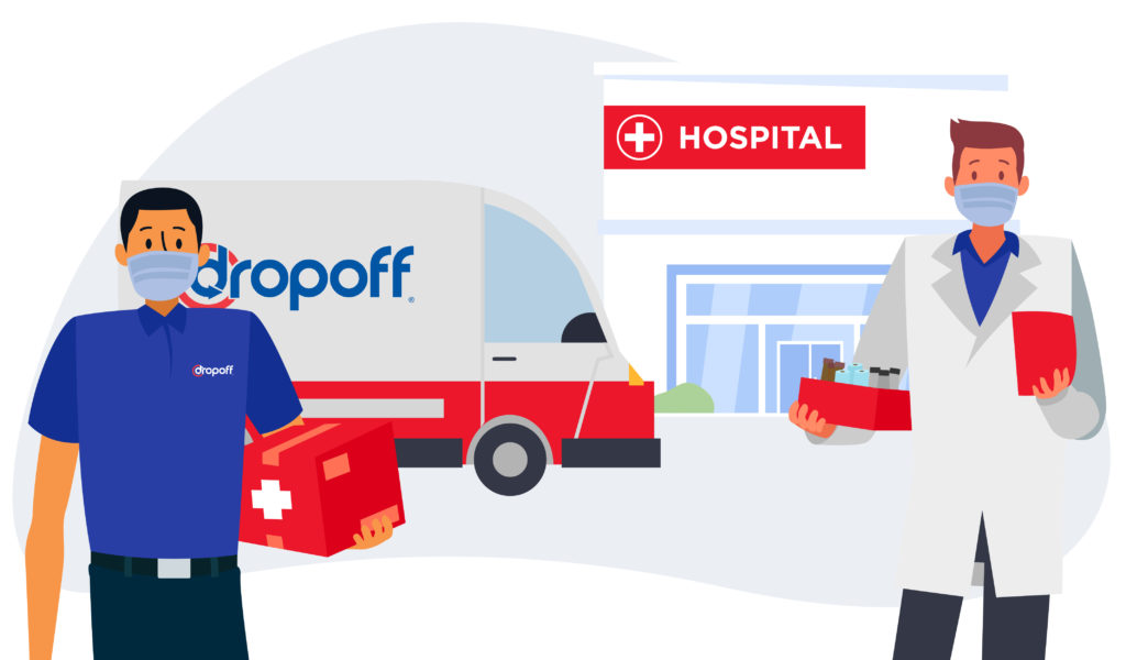 Everything you need to know about transporting blood and specimens - Dropoff same-day delivery - Dropoff courier picking up samples from a hospital