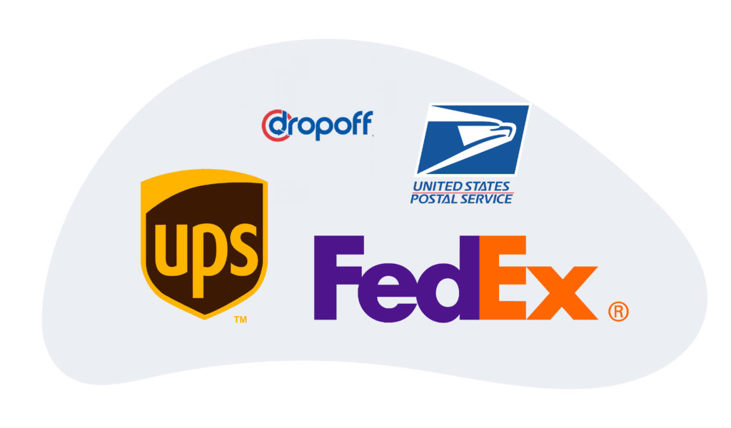 Dropoff logo alongside ups, fedex, and usps.