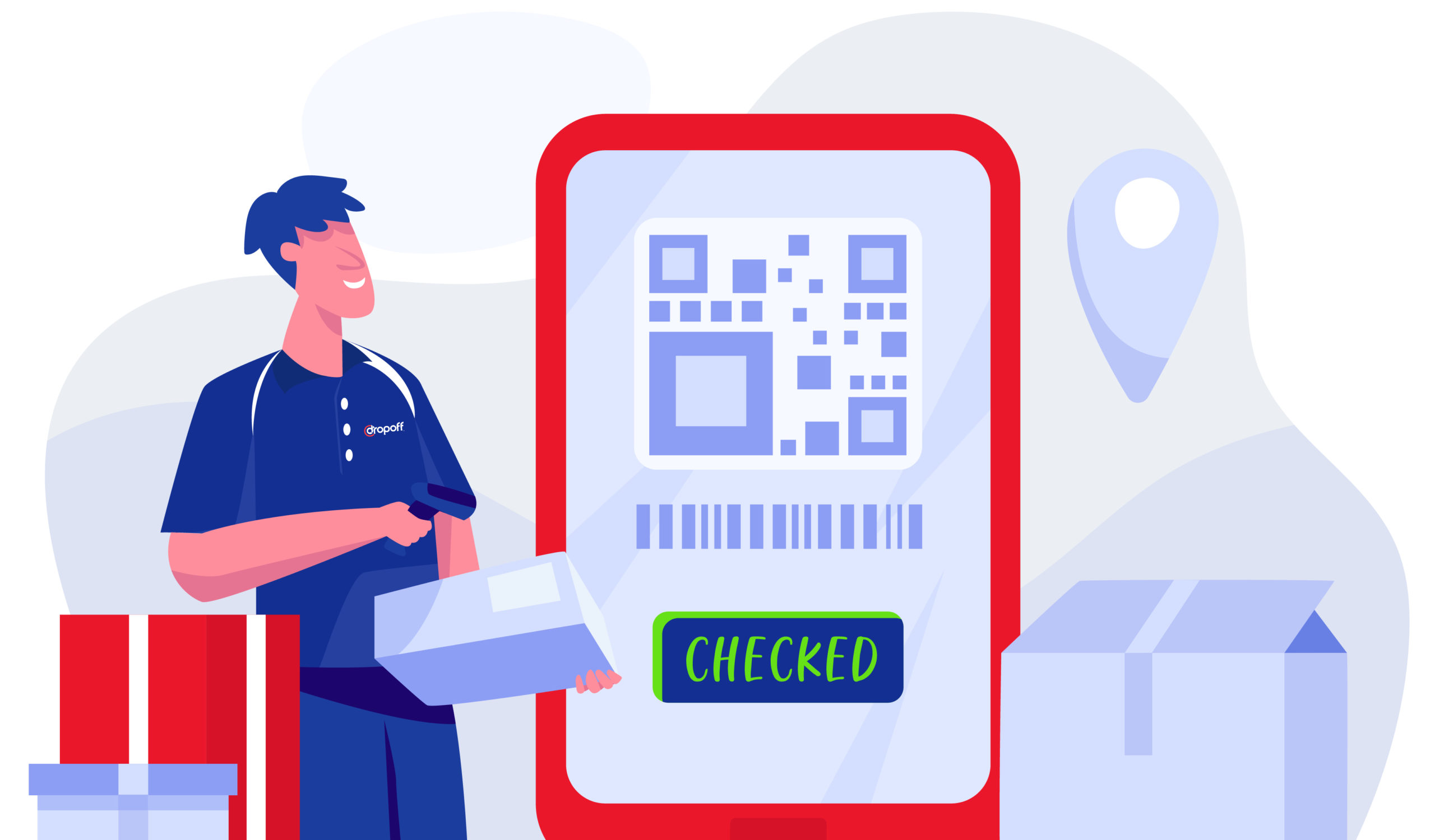 A logistics processor taking inventory using a scanner.