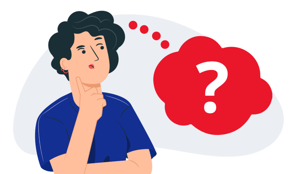 A person thinking with a red thought bubble.