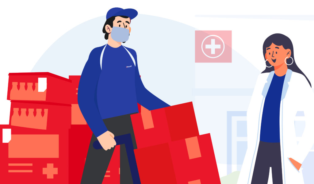 A Dropoff courier helping a doctor solve their medical delivery problem