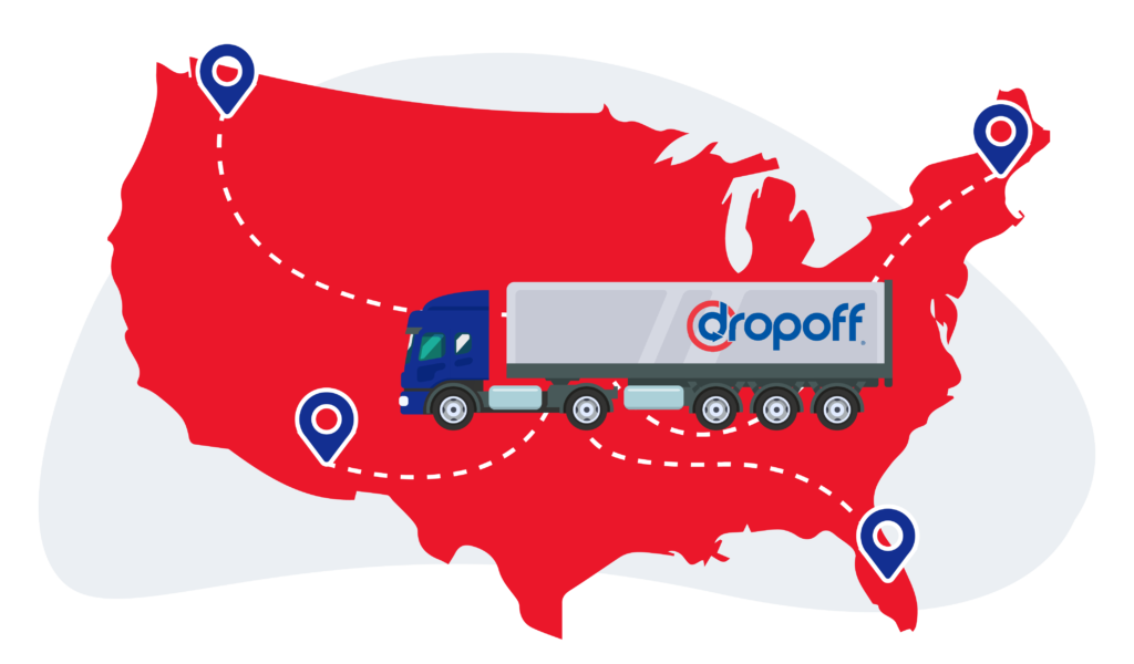 A semi-truck completes deliveries all across the united states.