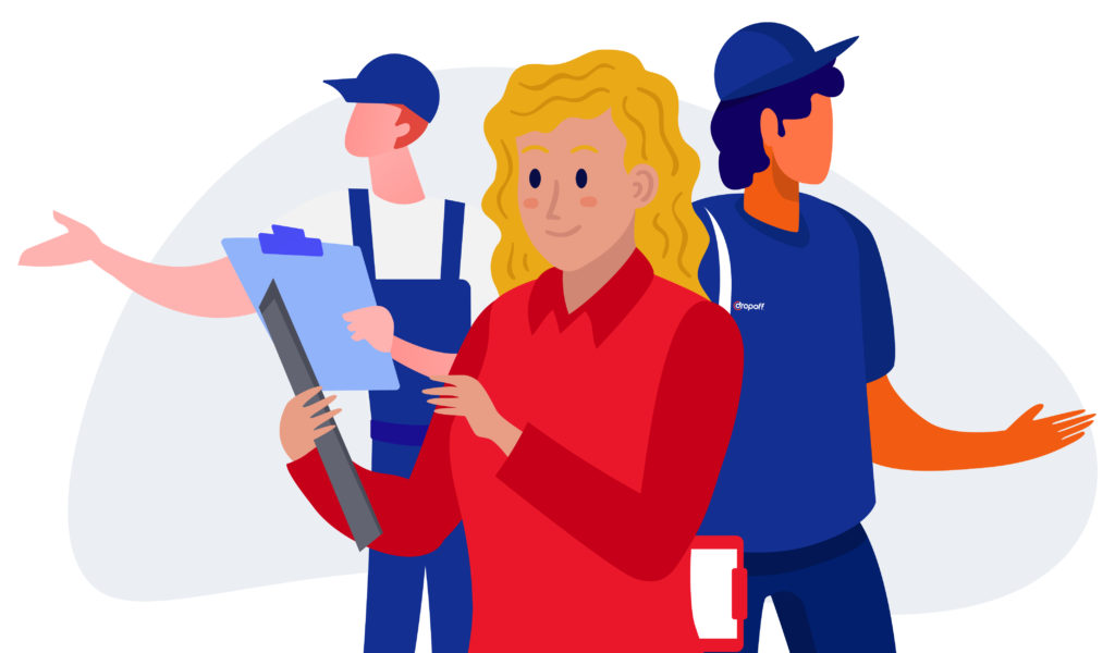 Dropoff couriers helping a business owner with their delivery plan