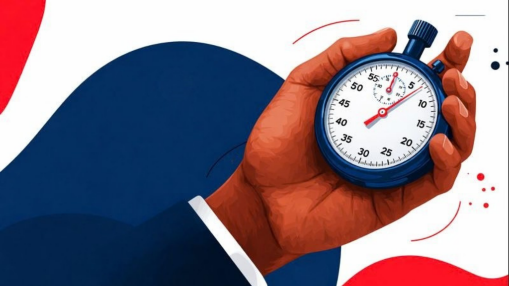 Close-up illustration of a stopwatch representing minute-level SLA accuracy in last-mile delivery and the impact of micro-delays on logistics risk.