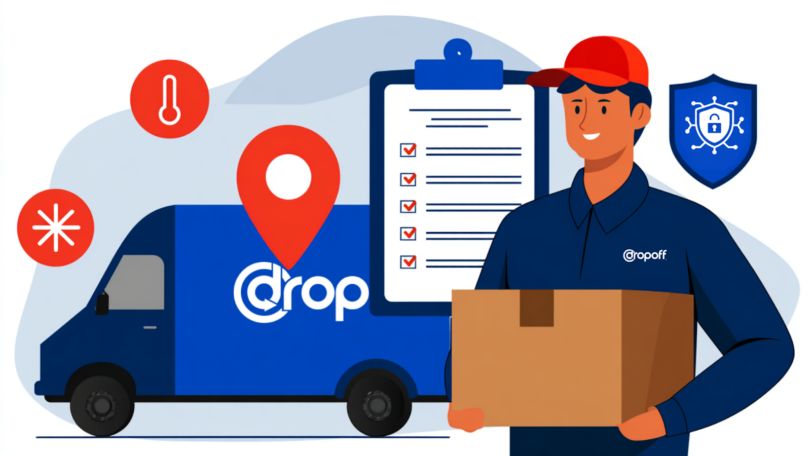 Illustration of a shipping container representing logistics risk management in last-mile delivery, highlighting temperature control, environmental exposure, and compliance risk.
