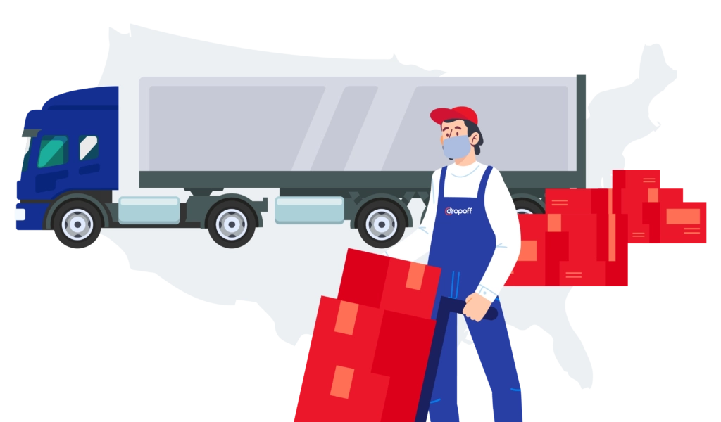 A Dropoff courier loading a semi-truck.