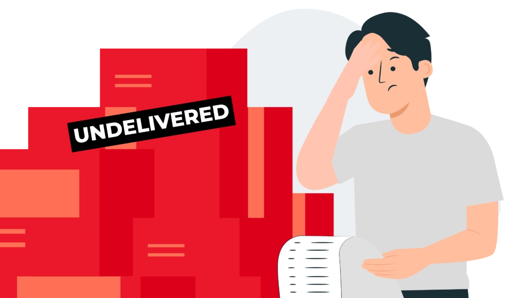 A business owner frustrated over a long list of undelivered packages