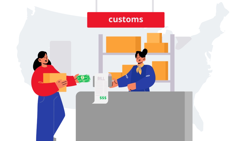 A buyer paying a bill at customs