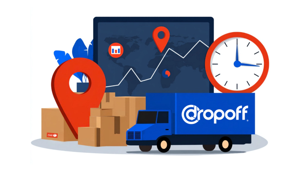 Supply chain forecasting dashboard concept illustrating delivery timing, route visibility, and capacity planning for last-mile logistics.