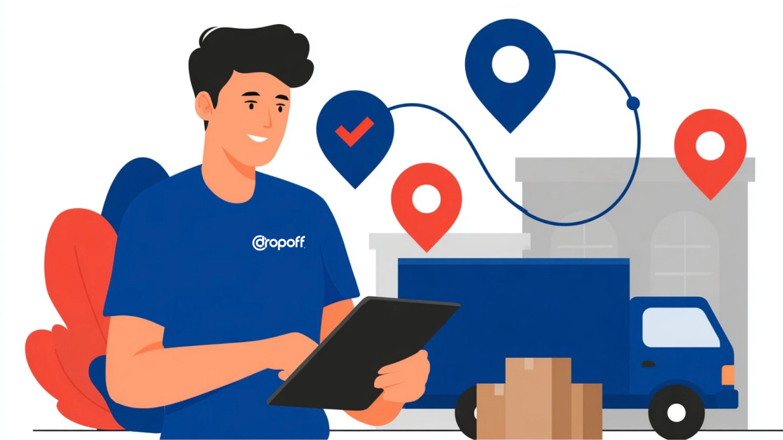 Supply chain forecasting illustration showing last-mile delivery planning with real-time location data and route accuracy.