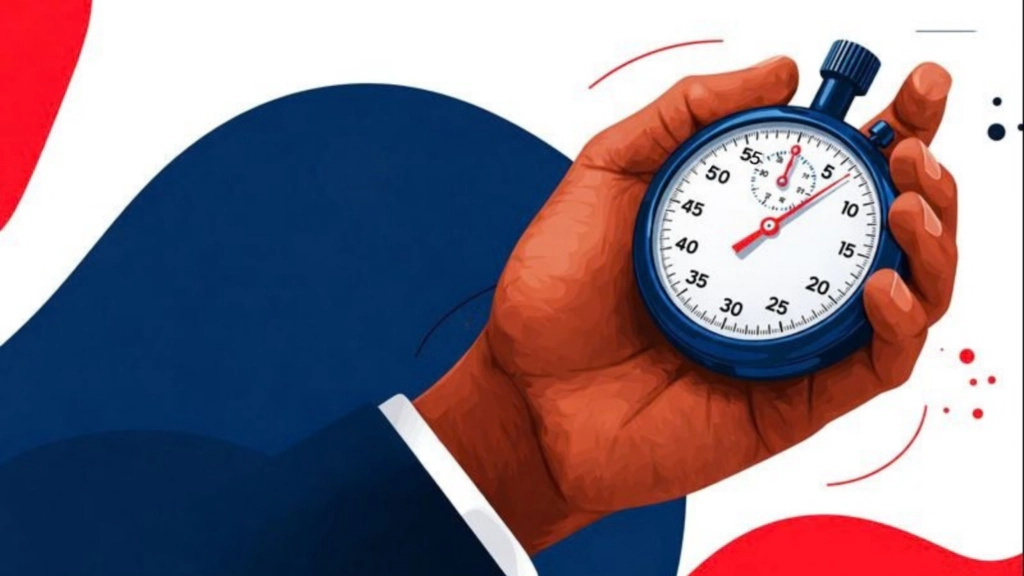 Close-up illustration of a stopwatch representing minute-level SLA accuracy in last-mile delivery and the impact of micro-delays on logistics risk.