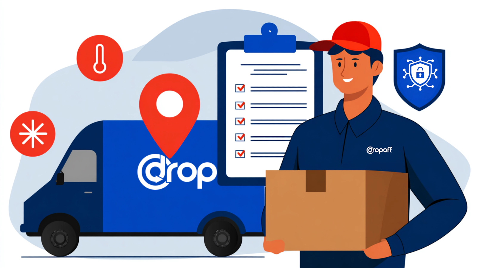 Illustration of a shipping container representing logistics risk management in last-mile delivery, highlighting temperature control, environmental exposure, and compliance risk.